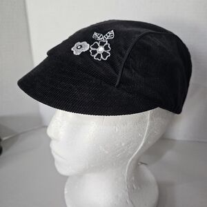 Ladies Newsboy Cap Corduroy Fashion Hat Embroidered Black Vintage L👀K